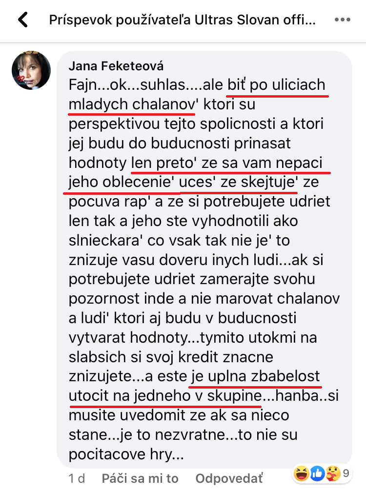 Sťažnosti matky obete na FB účte USP