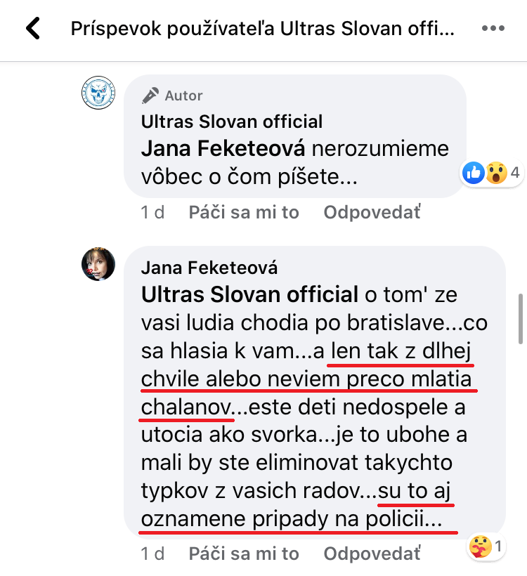 Sťažnosti matky obete na FB účte USP